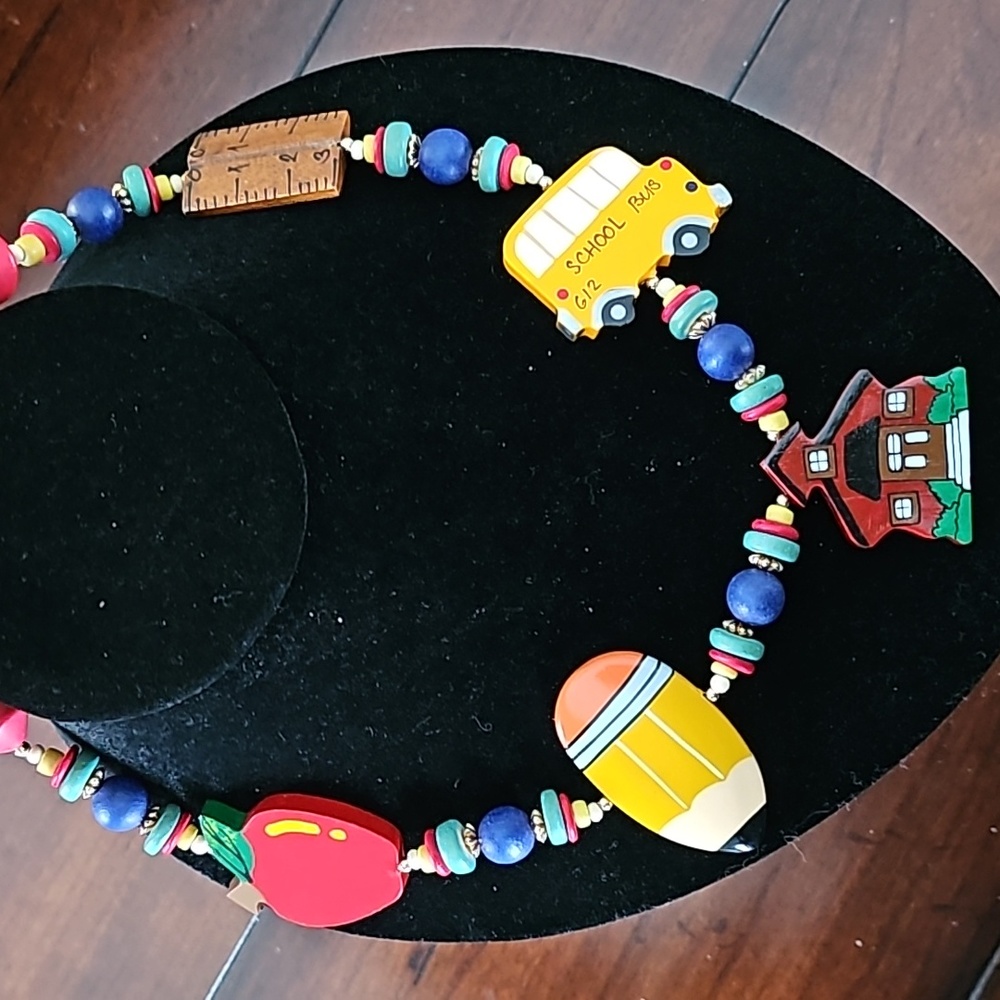 Wooden school teacher necklace